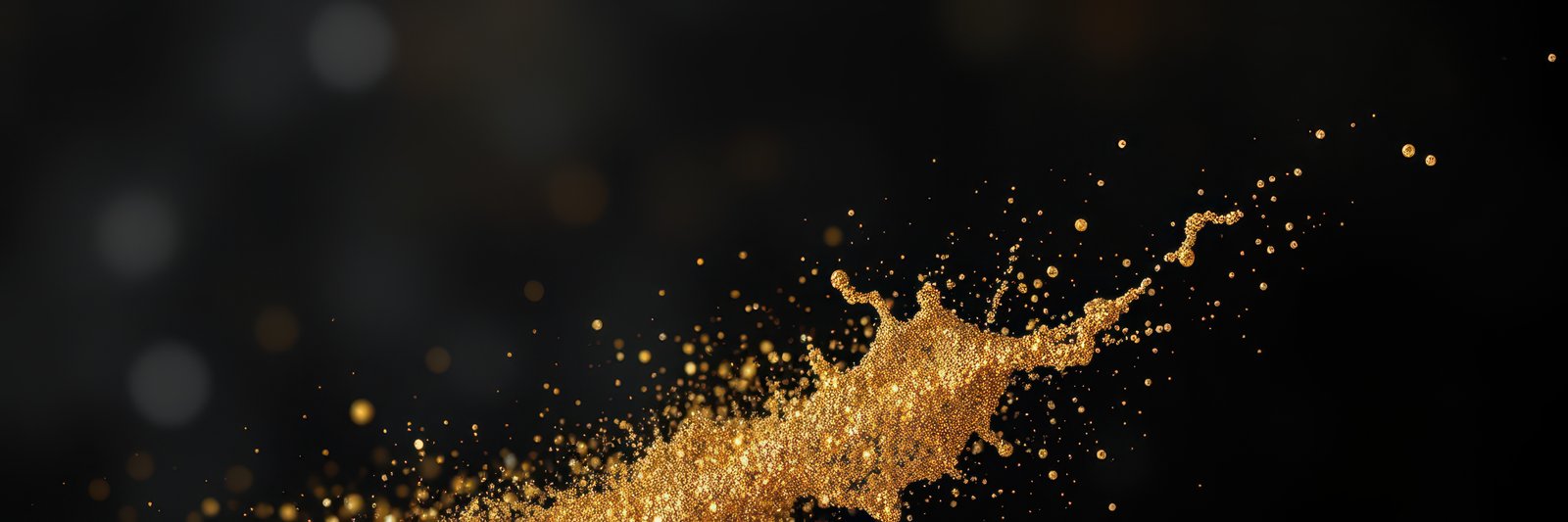 Golden liquid splashes against a dark backdrop, creating an abstract art effect during a dynamic moment